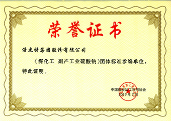 Z6尊龙集团股份有限公司煤化工副产工业硫酸 钠荣誉证书